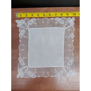 Vintage White Lace Wedding Hand Tatting Sheer Handkerchief